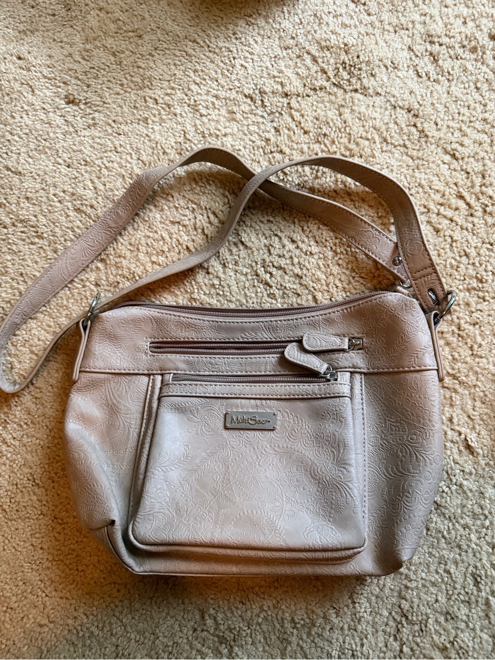 Embossed Beige Crossbody Bag